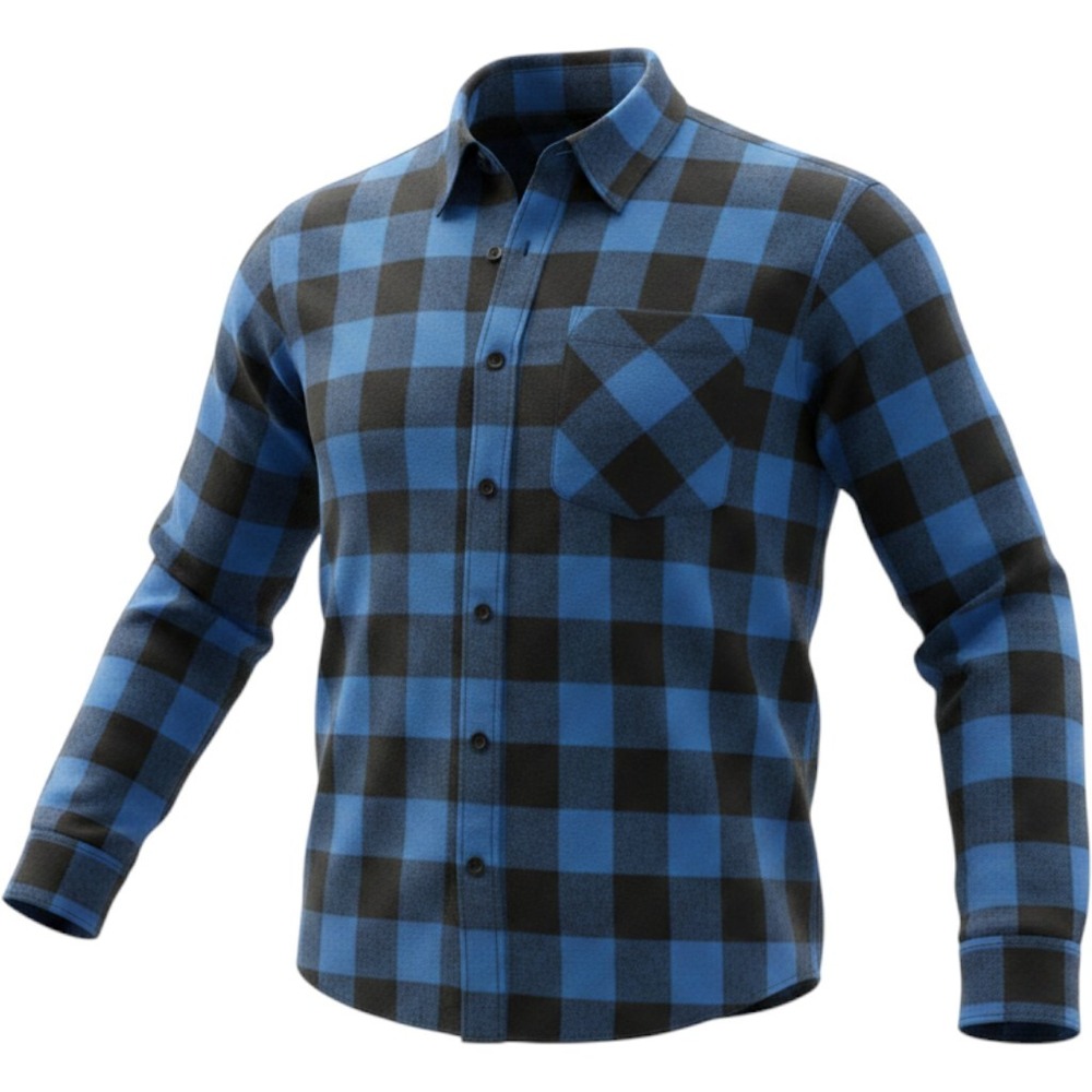 Magellan Button Down Flannel Shirt Mens L Blue Black Buffalo Plaid Layering Warm